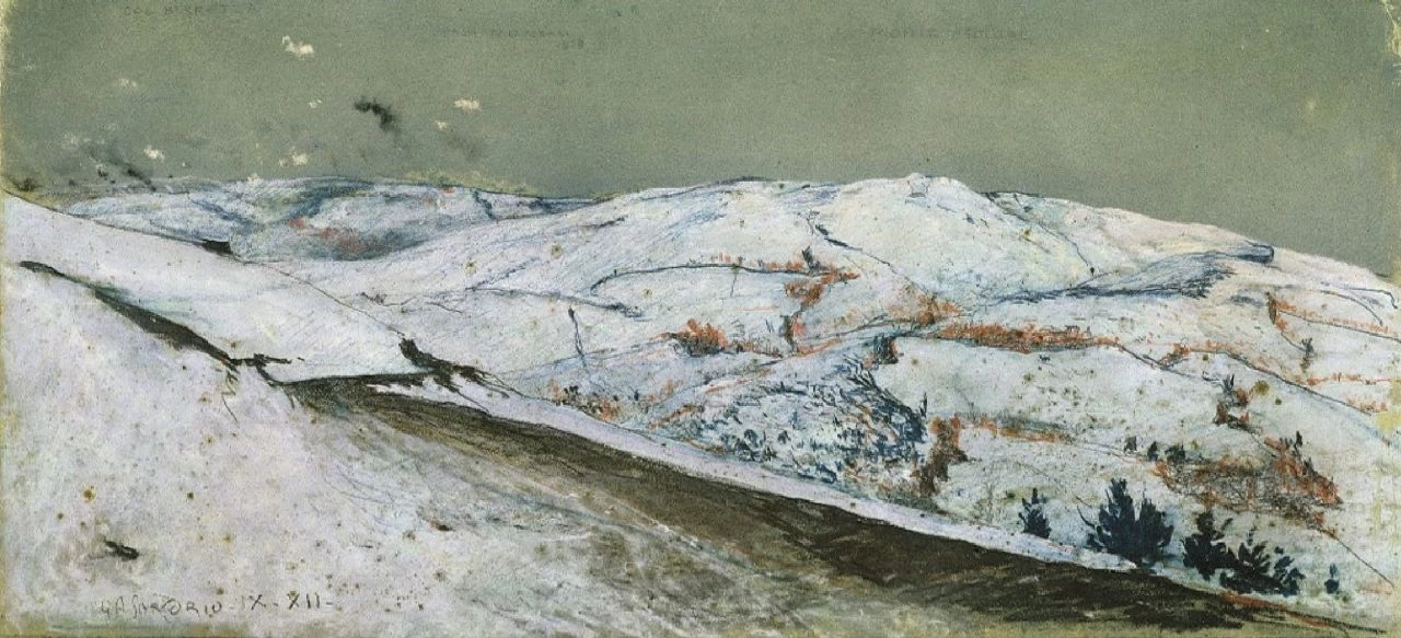 Col Berretta, Casa Spallanzani, Monte Asolone. veduta di monte Asolone innevato - Fondo G.A. Sartorio. Palazzo della Farnesina, Roma